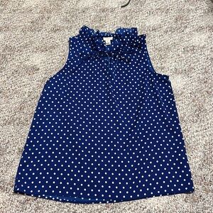J. Crew royal blue and white polka dot sleeveless blouse, size 6